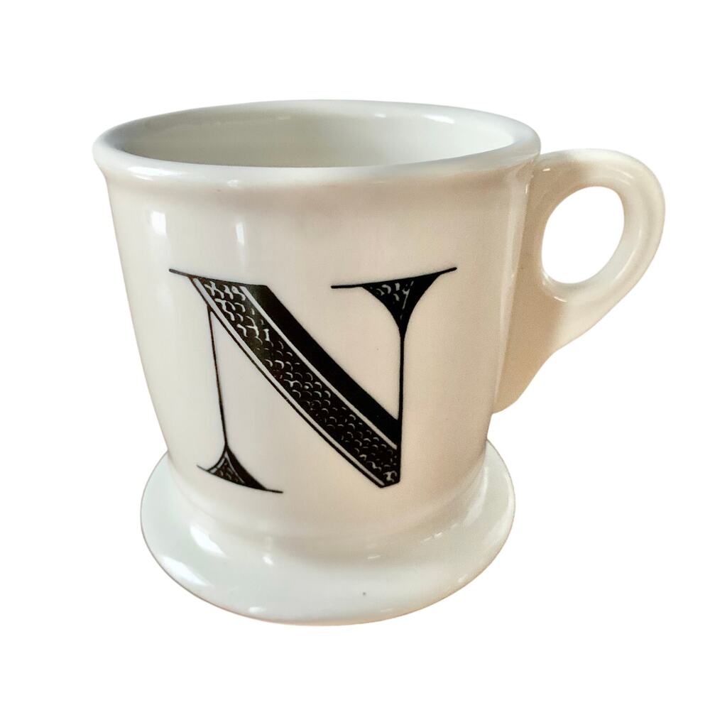 Anthropologie Monogram White Letter N Initial Coffee Tea Mug Shaving Cup